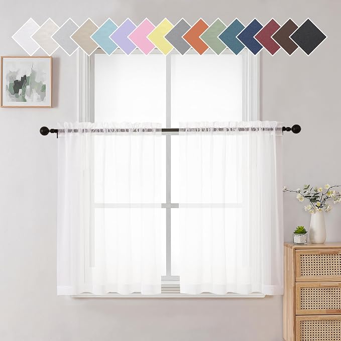 Aiyufneg White Sheer Curtains 36 inch Length Kitchen Tiers Short Voile by Aiyufeng