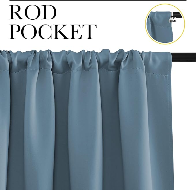 NICETOWN Kitchen Curtains, Short Blackout Drapes, Smoky Blue, Thermal Insulated - Image 2