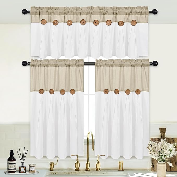 Boho Kitchen Curtains 36 Inch Length, Farmhouse Cotton Linen Tier Curtains - Image 3