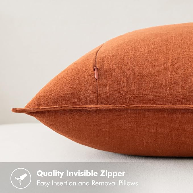 MIULEE Decorative Linen Pillow Covers 18x18 Inch Burnt Orange ​Boho Farmhouse​ - Image 3