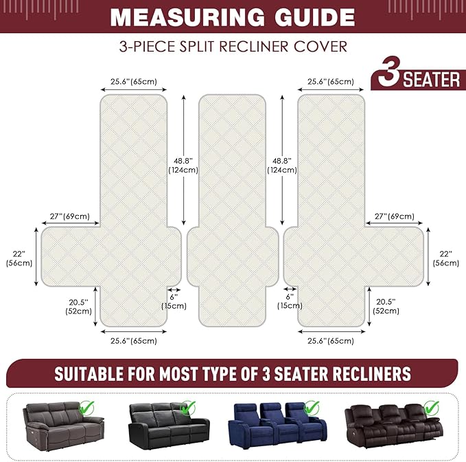 TAOCOCO 100% Waterproof Recliner Sofa Covers 3 Seater, Split Couch Covers - Image 2