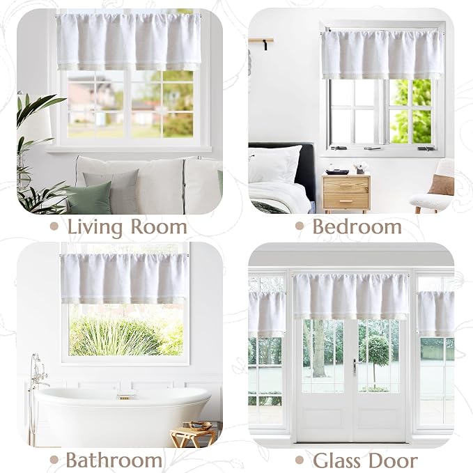 jinchan Linen Valance for Window Embroidered Farmhouse Light Filtering Voile - Image 9