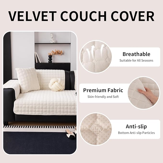 Velvet Couch Cover, Washable Sectional Sofa Cover, Anti Slip Sofa Slipcover - Image 3