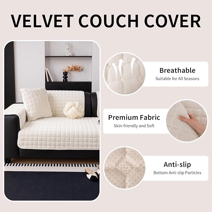 Velvet Couch Cover, Washable Sectional Sofa Cover, Anti Slip Sofa Slipcover - Image 4