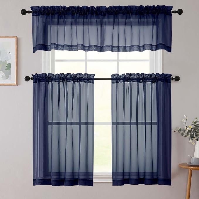 Cafe Curtains 36 Inch Length Tier 2 Pieces, Modern Soft Airy Sheer Kitchen - Image 8