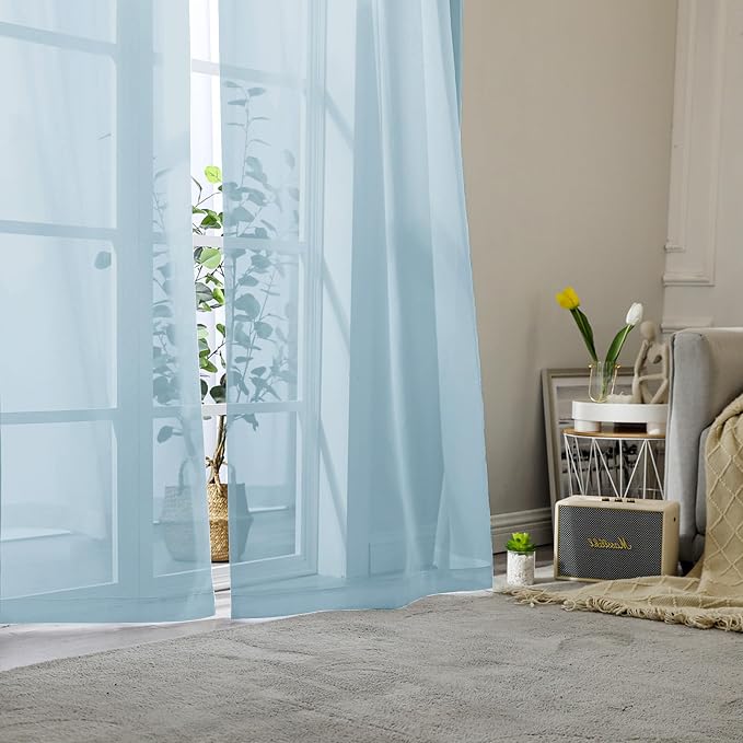 Lecloud Sky Blue Sheer Curtains 96 Inches Long 2 Panels, Light Filtering Voile - Image 8