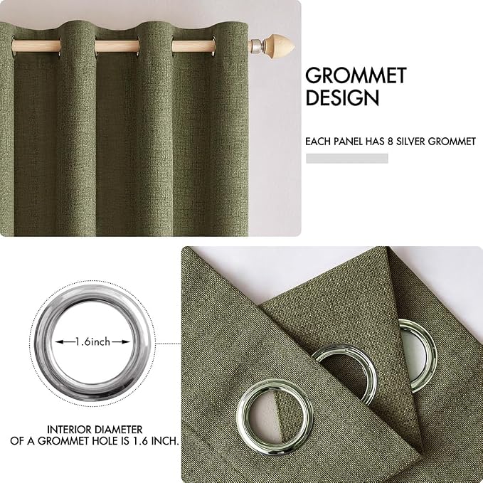 MIULEE Linen Texture Curtains for Bedroom Solid 100% Blackout Thermal Insulated - Image 4