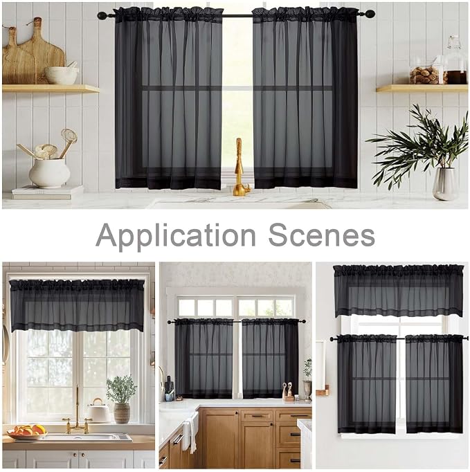 Kitchen Curtains 24 Inch Length Tier 2 Pieces, Cafe Bathroom Basement Rod - Image 6