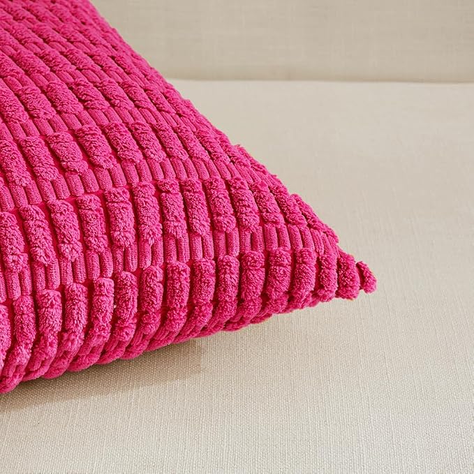 Fancy Homi 4 Packs Boho Hot Pink Decorative Throw Pillow Covers 20x20 Inch - Image 4