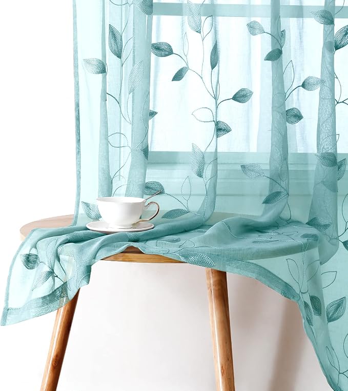 HOMEIDEAS Turquoise Aqua Sheer Curtains 52 X 63 Inches Length 2 Panels - Image 7