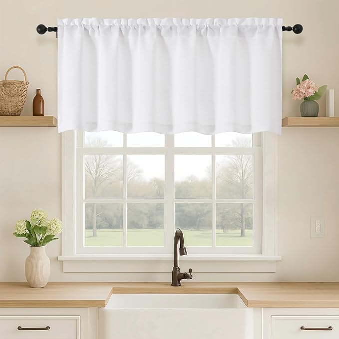 OVZME White Valance for Windows, Light Filtering ThickTextured Small Kitchen by OVZME