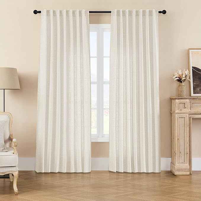 Joydeco Linen Curtains 2 Panel Set, Light Filtering, Ivory on Linen Curtains 84 by JOYDECO