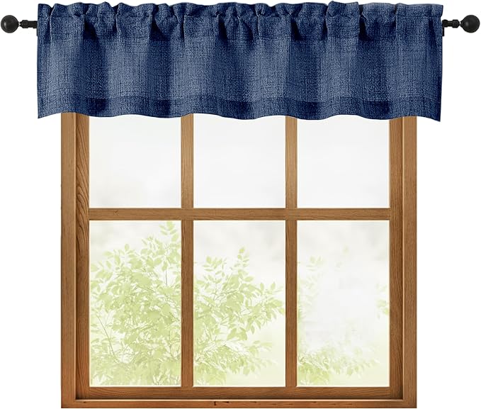 OWENIE Navy Blue Valances for Windows 1 Pcs, Light Filtering Textured Farmhouse by OWENIE