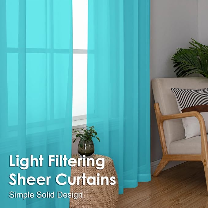 OVZME Turquoise Sheer Curtains 72 Inches Long 2 Panels - Image 6