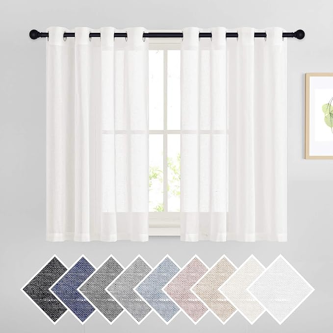 NICETOWN 45 inch Long Rich Linen Curtains Flax Texture, Grommet Top Rustic by NICETOWN