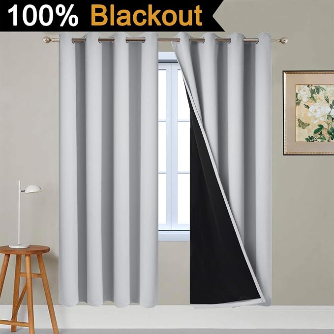 Yakamok Full Blackout Curtains 72 Inches Long, 2 Thick Layers Grommet Top - Image 2