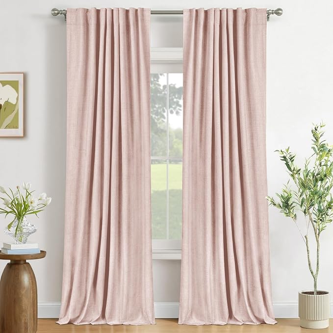 100% Blackout Shield Light Pink Linen Blackout Curtains by 100BlackoutShield