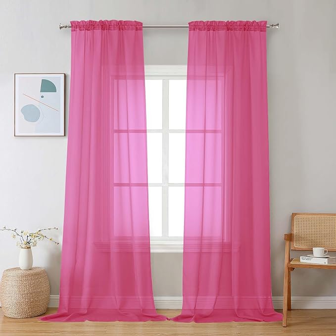 Chyhomenyc Hot Pink Sheer Curtains 96 inches Long 2 Panels, Light Filtering by Chyhomenyc