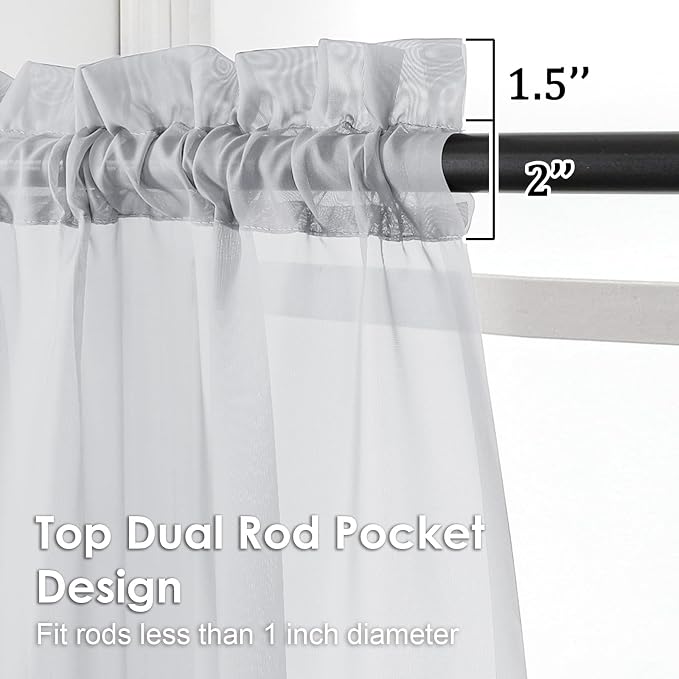 OVZME Light Grey Sheer Curtains 90 Inches Long 2 Panels - Image 3