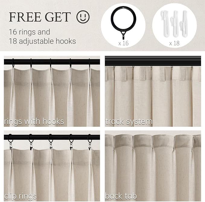 Topfinel Oatmeal Pinch Pleated Linen Curtains 84 Inch Length 1 Panels - Image 2