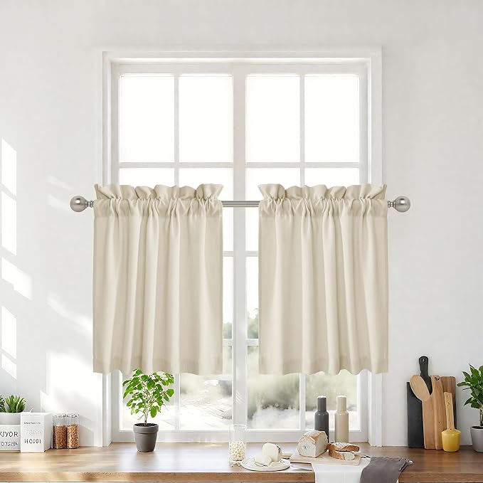 RYB HOME Cafe Curtains 24 inches Length, 2 Panels Kitchen Curtains and Valances by RYBHOME
