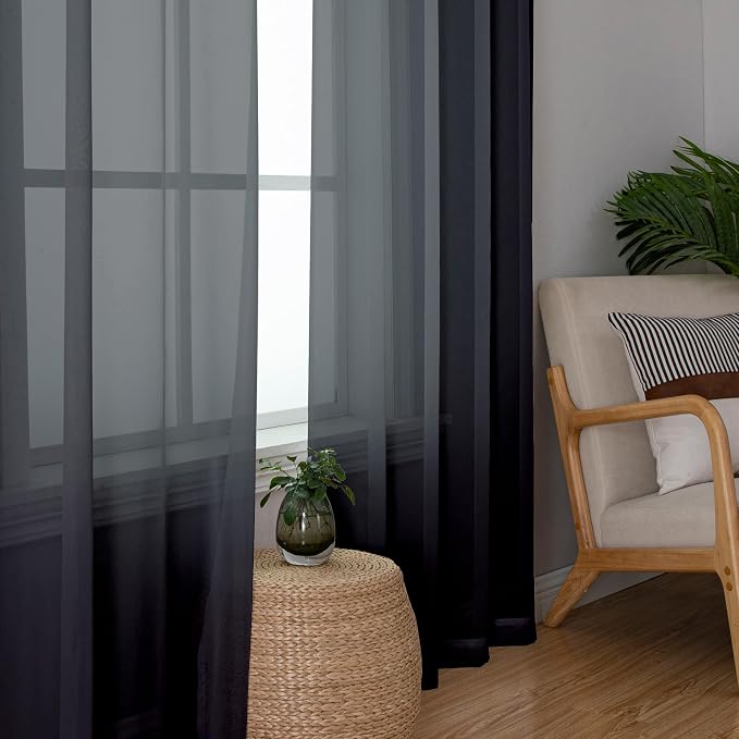Lecloud Black Sheer Curtains 68 Inch Length 2 Pcs, Light Filtering Rod Pockets - Image 8