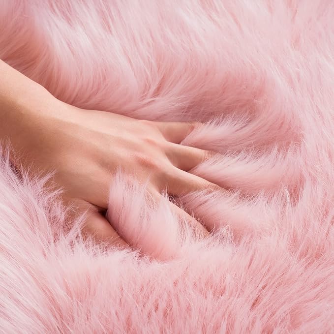 Ciicool Pink Fur Fluffy Rug, 2x4 ft Small Faux Fur Rugs - Image 5