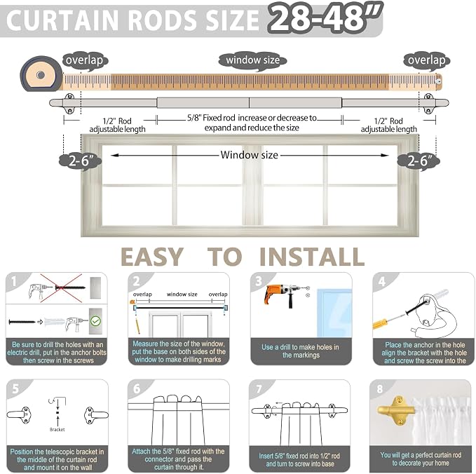 TVWOO Gold Wrap Around Curtain Rods:5/8" Small Blackout Adjustable Window - Image 7