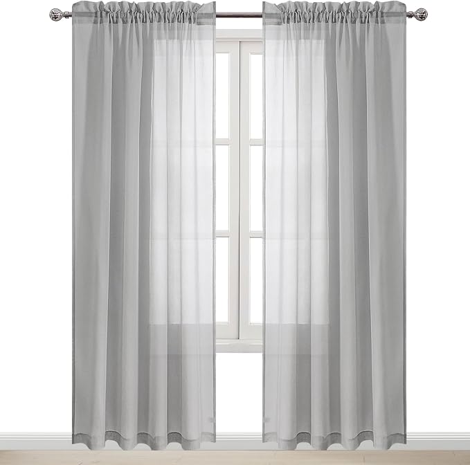 DWCN Grey Sheer Curtains Semi Transparent Voile Rod Pocket Curtains - Image 9