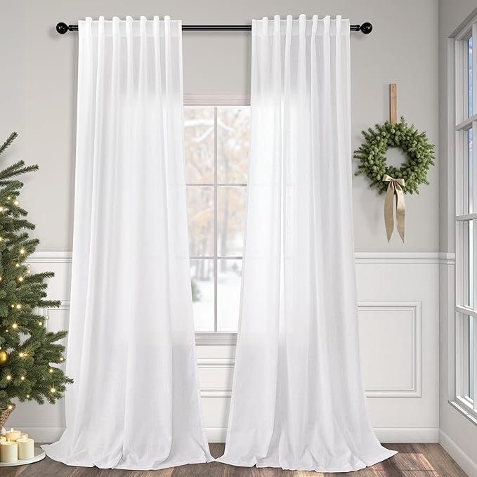 Pitalk White Linen Sheer Drape 104 Inch Curtains by Pitalk