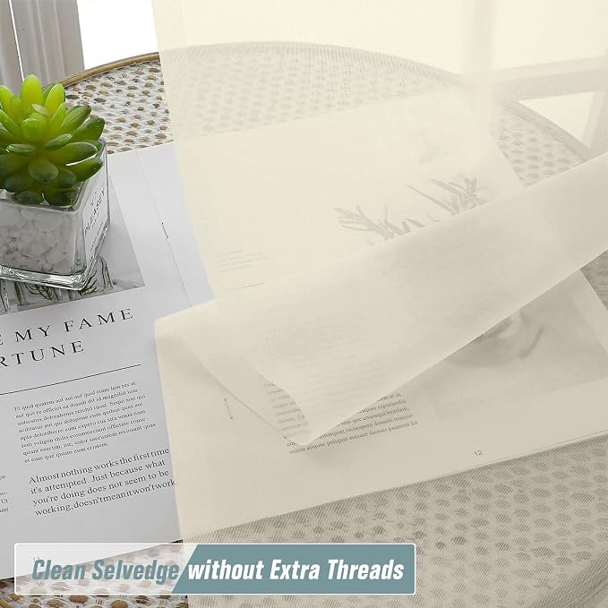Cream Sheer Curtains for Window 72 inches Long 2 Panels Set, Soft Airy Modern - Image 2
