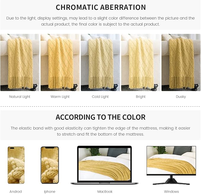BOURINA Mustard Throw Blanket 50x60 Inches Throw Textured Solid Soft Sofa Couch - Image 7