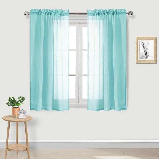 DWCN Aqua Sheer Curtains Semi Transparent Voile Rod Pocket Curtains - Image 2