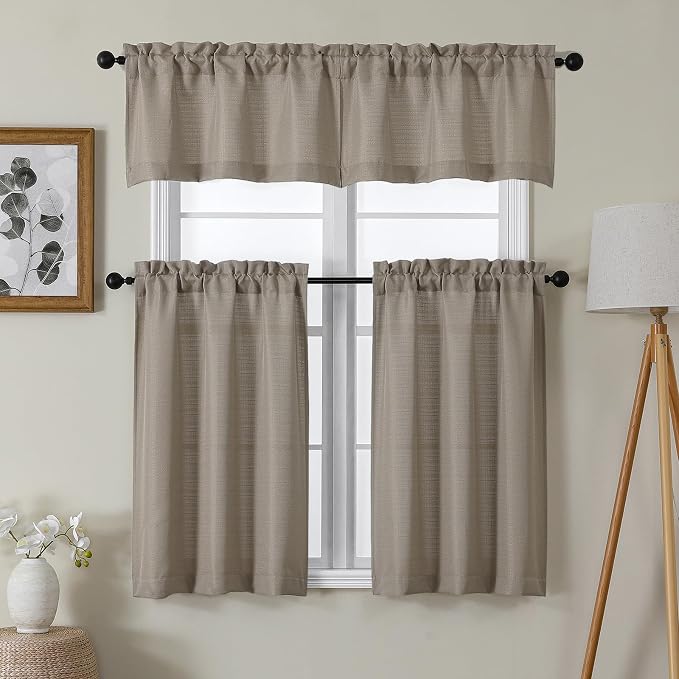 Chyhomenyc Stone Beige Valance for Windows, Light Filtering Faux Linen Textured - Image 9