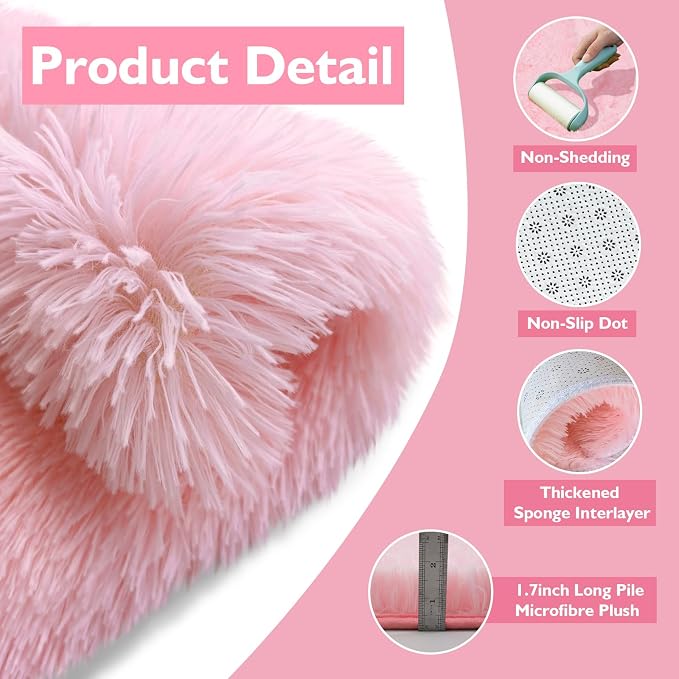 yulidayang Pink Fluffy Round Area Rugs - Image 2