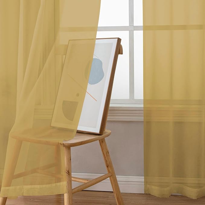 Chyhomenyc Gold Sheer Curtains 96 inches Long 2 Panels, Light Filtering Soft - Image 8