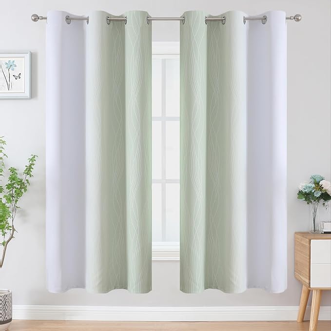 Estelar Textiler Sage and Greyish White Ombre Blackout Curtains 72 Inches Length - Image 2