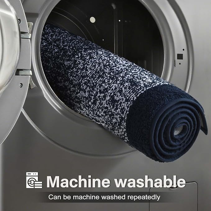 60x24 Long Bathroom Rugs Washable Non Slip, Dark Blue Bath Mat - Image 9