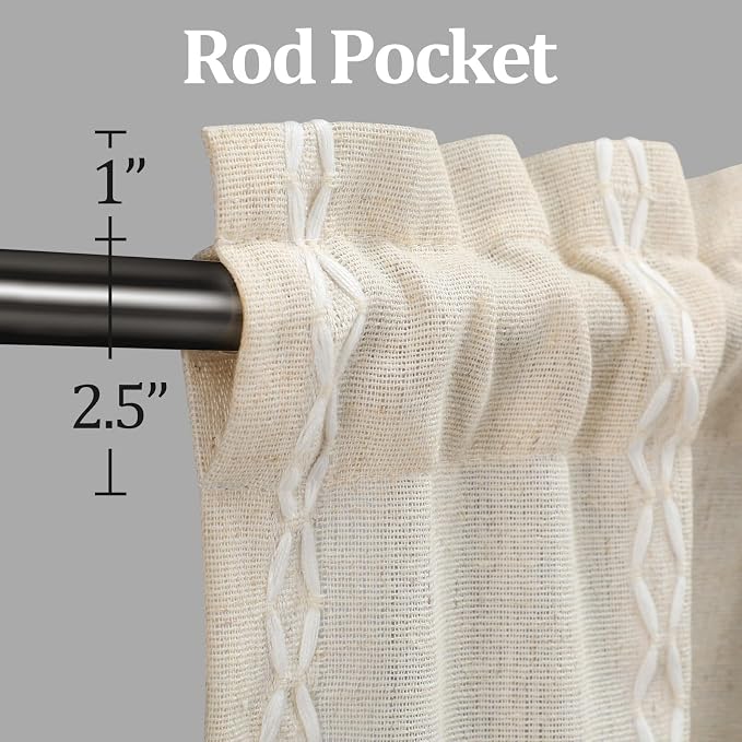 Boho Kitchen Cafe Curtain 24 Inch Length, 36 Inch Width, Single Panel Beige - Image 3