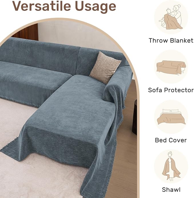 2 Pieces Sectional Couch Covers L Shaped Cover XXL Dusty Blue | Thick Washable - Image 6