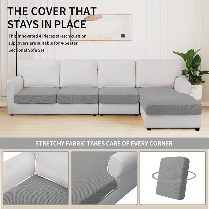 Easy-Going Stretch 4 Pieces Couch Cushion Covers - Image 5