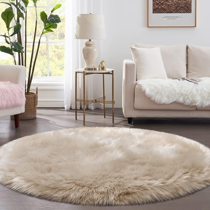Tangsoo Round Faux Fur Rugs, Sheepskin Round Rugs 3ft, Soft Small Circle Rug - Image 8