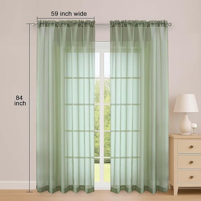 OWENIE Sheer Curtains 84 Inches Long 2 Panels Set, Sage Green Sheer Curtain - Image 5