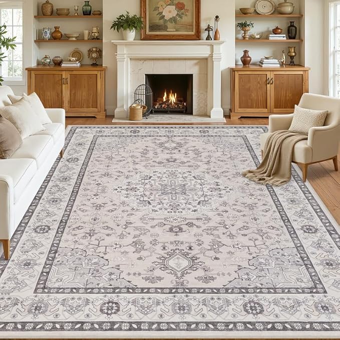 10x14 Area Rugs Living Room: Bedroom Washable Carpet Beige & Grey | Large - Image 8