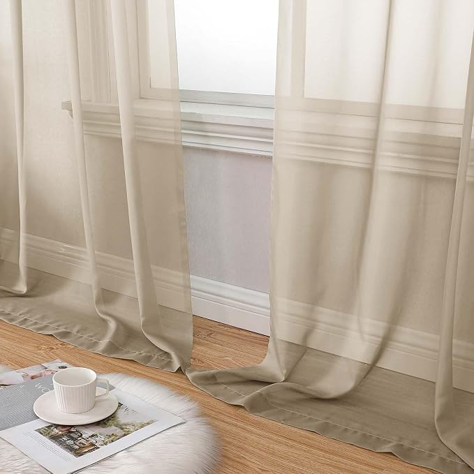 Extra Long Sheer Taupe Curtains - Image 7