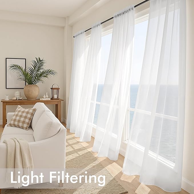MIULEE White Sheer Curtains 98 Inches Long, 4 Panels Set, Light Filtering Voile - Image 4
