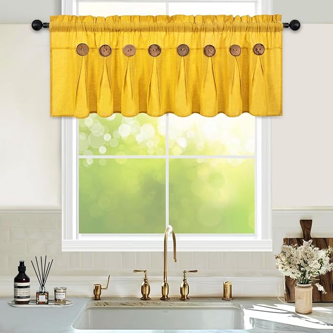 FRAMICS Farmhouse Valance Curtains, Boho Cotton Linen Kitchen Valance, Country - Image 2