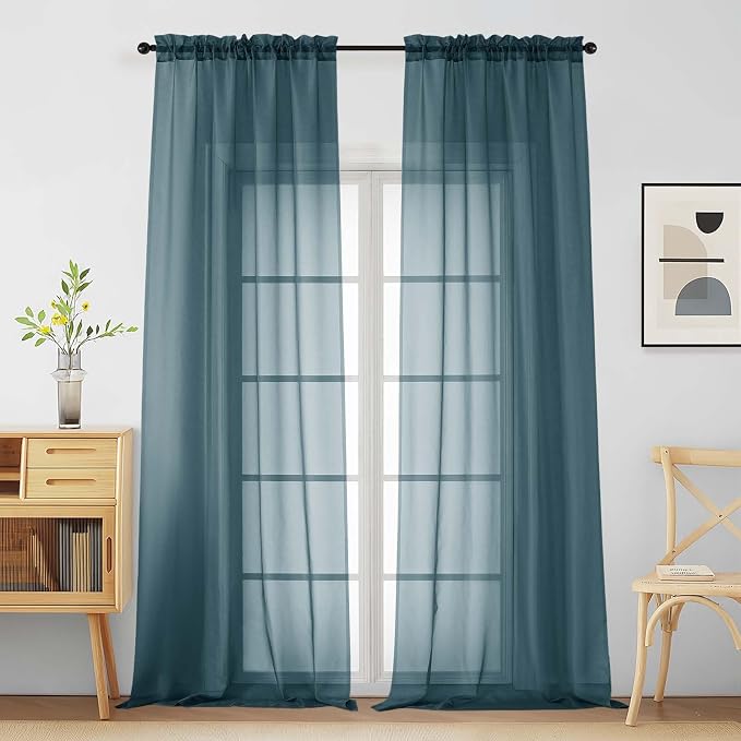 Sheer Curtains for Window 96 Inches Long 2 Panels, Soft Airy Light Filtering by Home