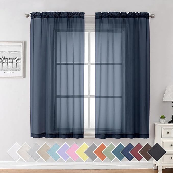 Aiyufeng Navy Blue Sheer Curtains 63 inch Length 2 Panels Set, Sheer Blue by Aiyufeng