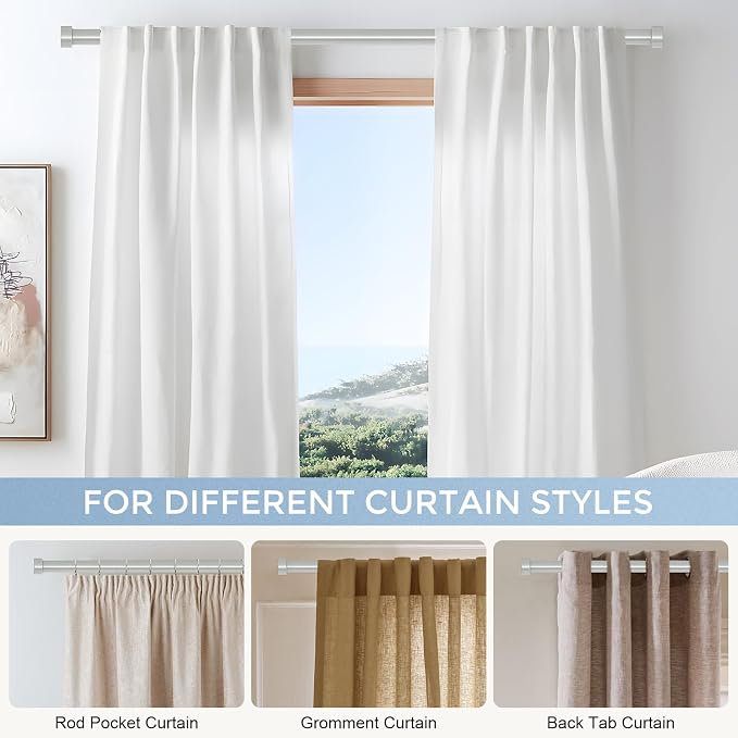 VOIIY Silver Curtain Rods for Windows 28 to 48 Inch, Size:30-60 Inch, Antique - Image 6